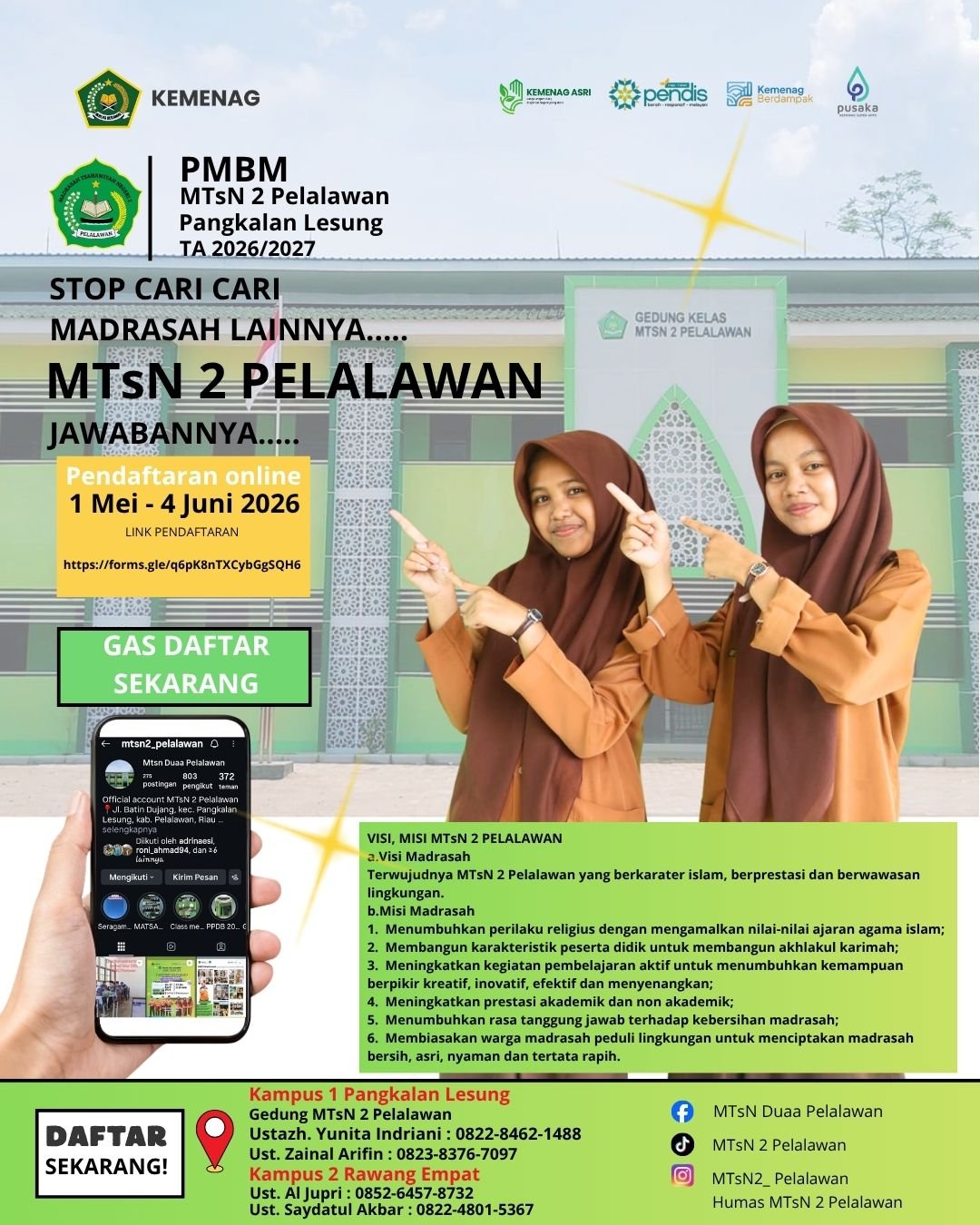 PENERIMAAN MURID BARU MADRASAH (PMBM) MTsN 2 Pelalawan